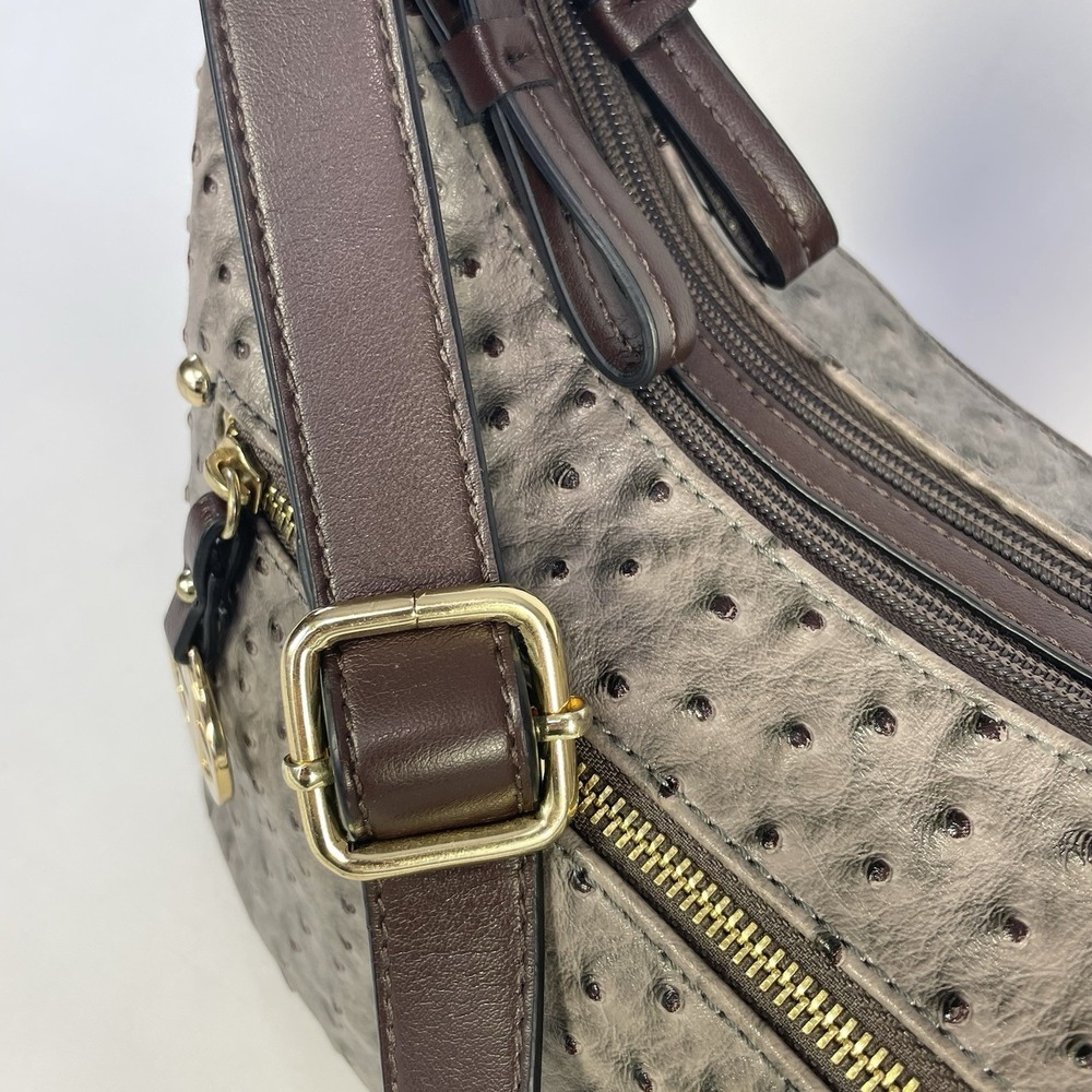Giani Bernini Faux Ostrich Embossed Shoulder Bag Taupe Brown Multi Pocket - Picture 10 of 13